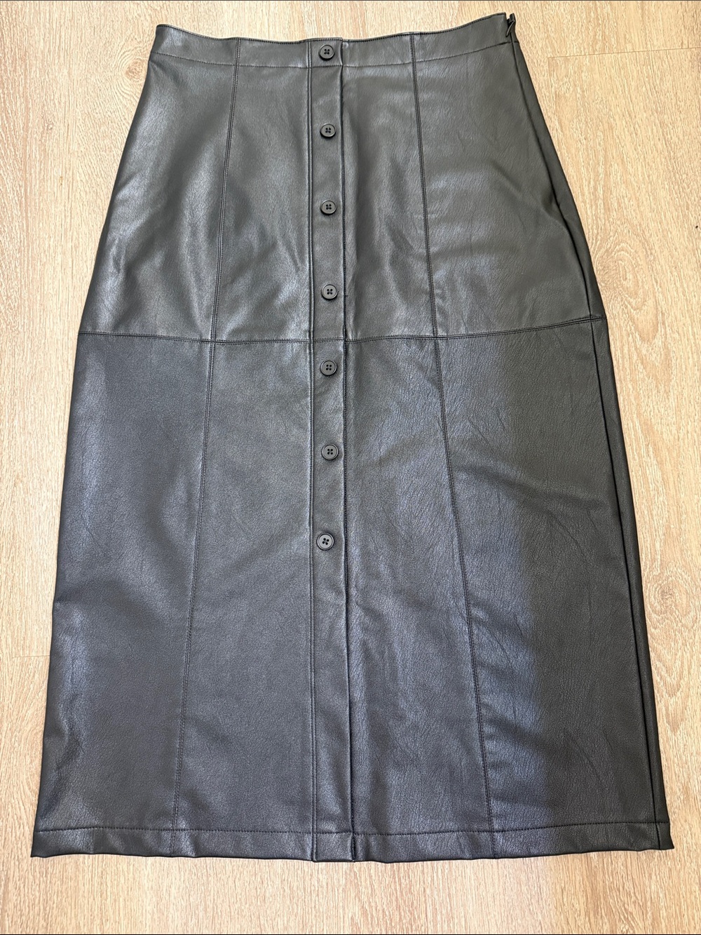 Z Supply Black Faux Leather Button-Front Pencil Skirt